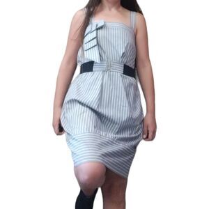BCBGENERATION Gray With White Stripes Asymmetrical Dress Size Small!